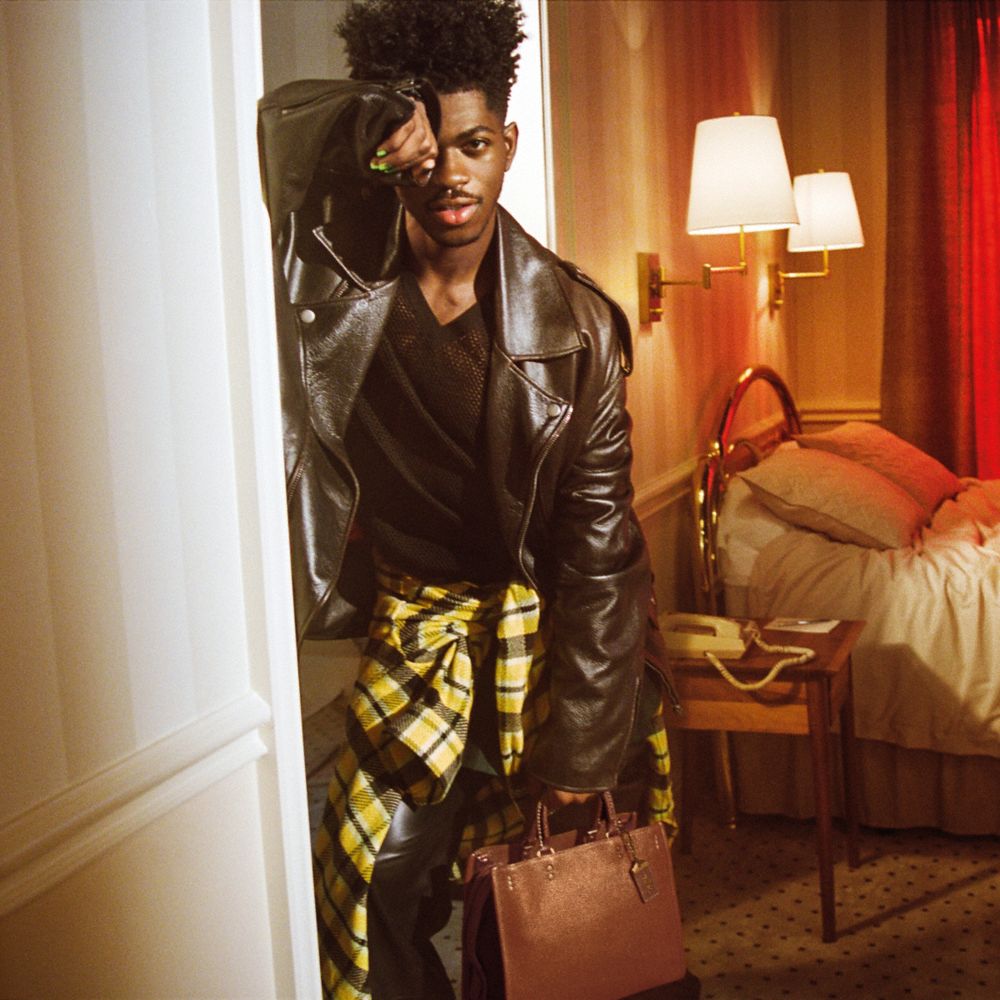 COACH®,Rogue Bag 39 In Colorblock,Leather,Satchel,Logo,Metal,Gusset,Work,Brown,Detail View