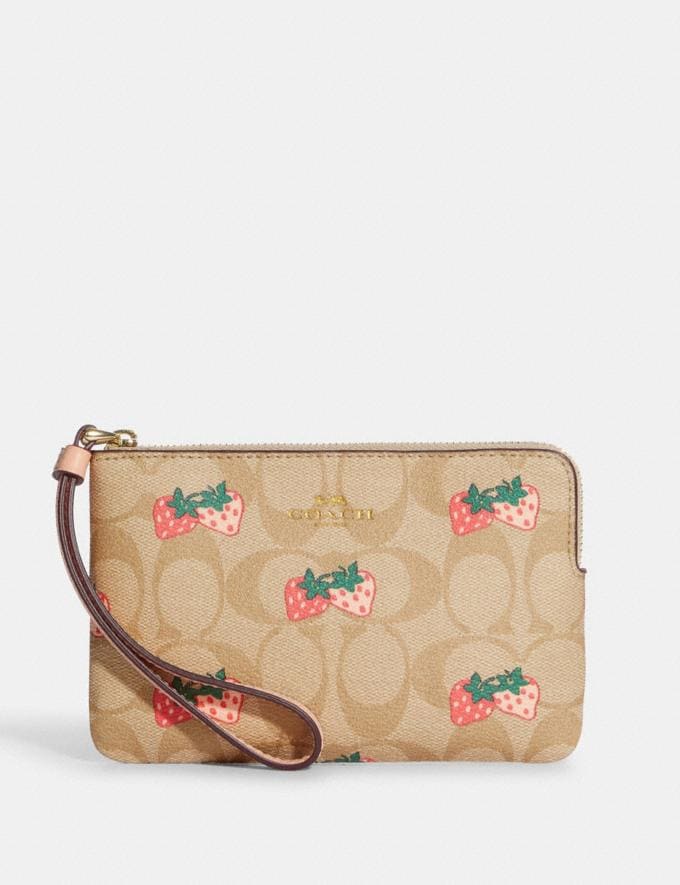 COACH: Corner Zip Wristlet In Signature Canvas With Strawberry Print
