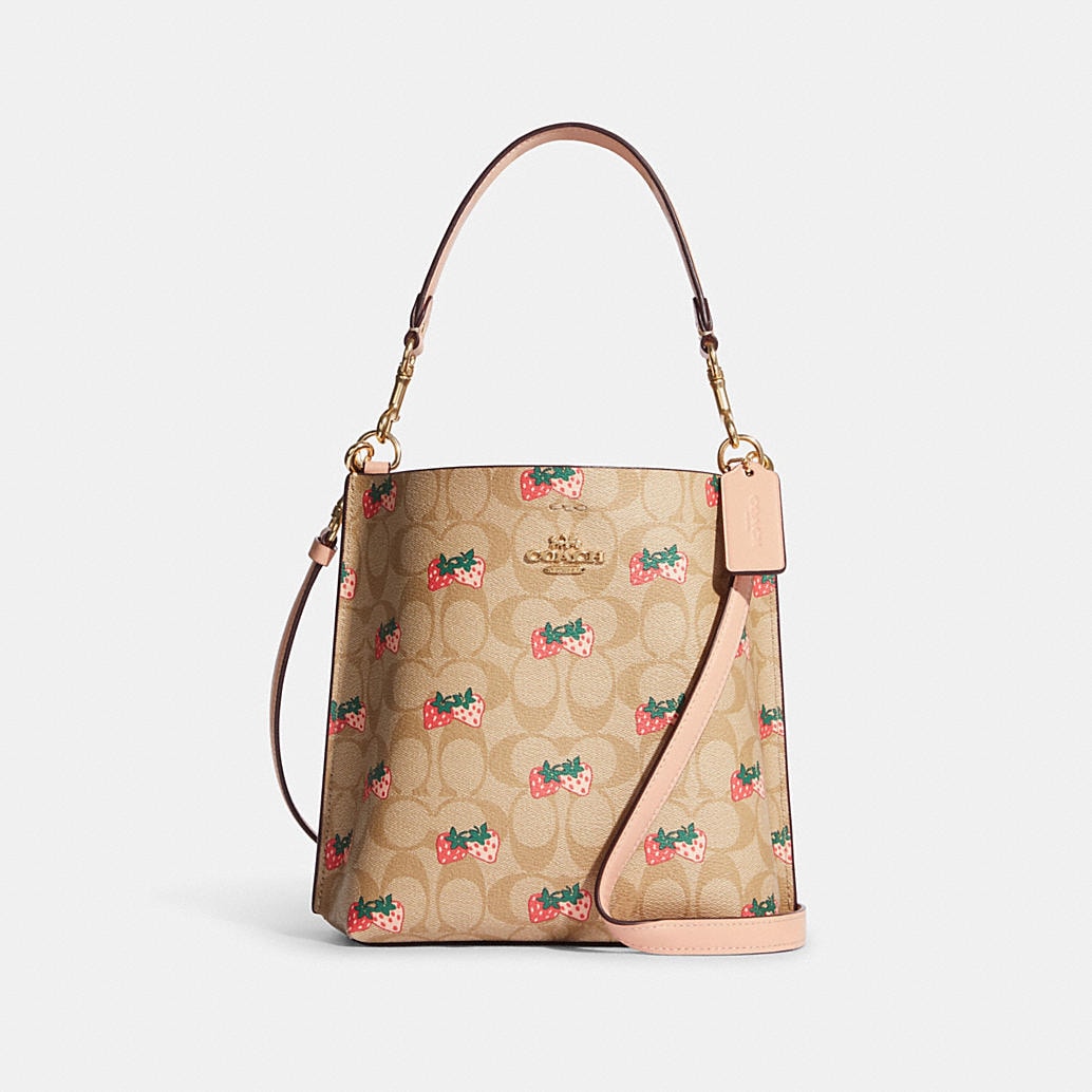 COACH: Mollie Bucket Bag 22 In Signature Canvas With Strawberry Print