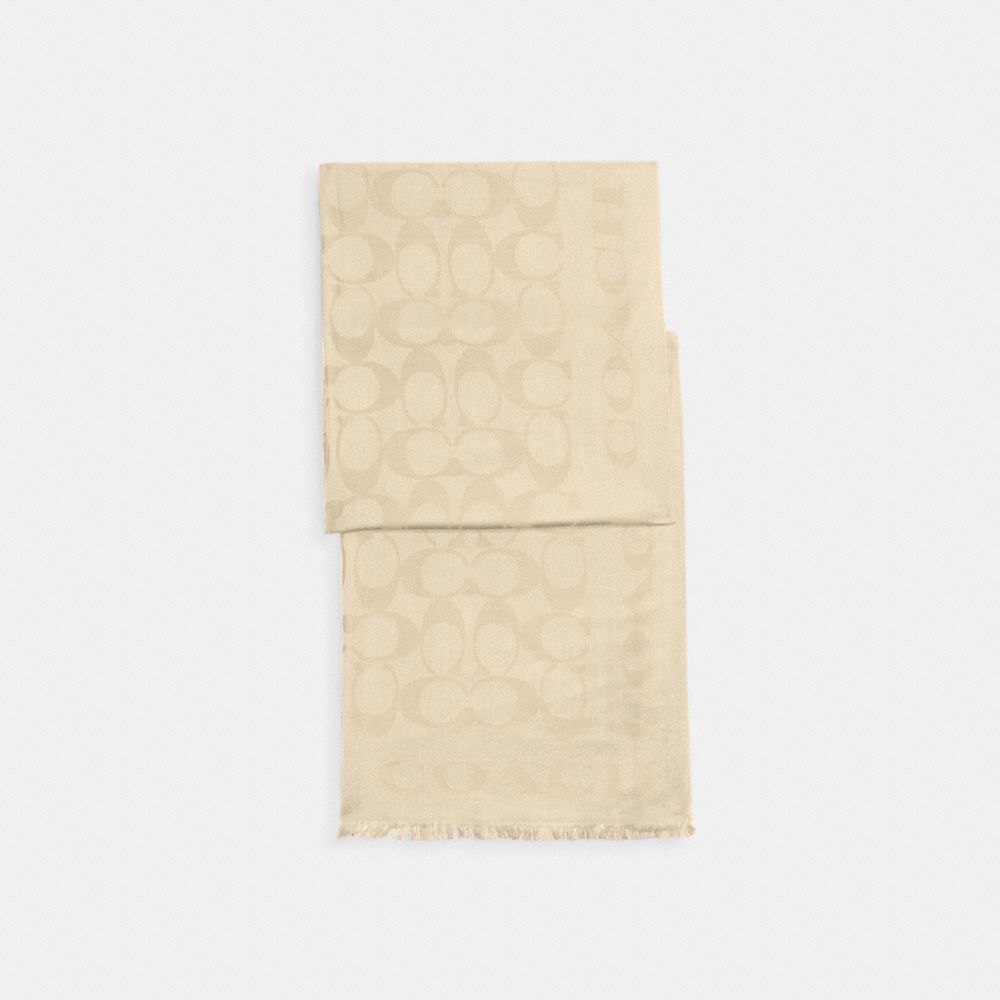 COACH®,Signature Stole,Silk,Cotton,Rectangle,Frayed,Casual,Cream,Front View