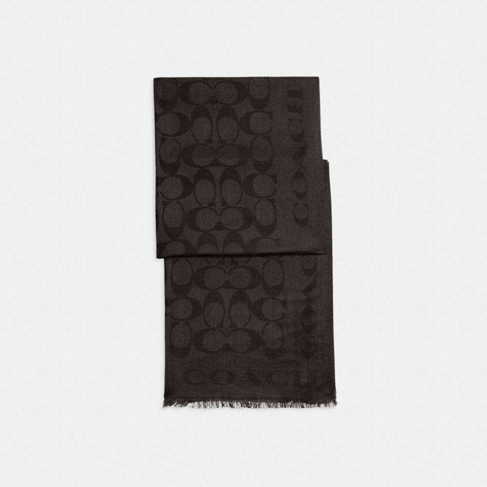 COACH®,Signature Stole,Silk,Cotton,Rectangle,Frayed,Casual,Black