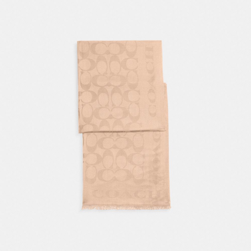 COACH®,Signature Stole,Silk,Cotton,Rectangle,Frayed,Casual,Beige