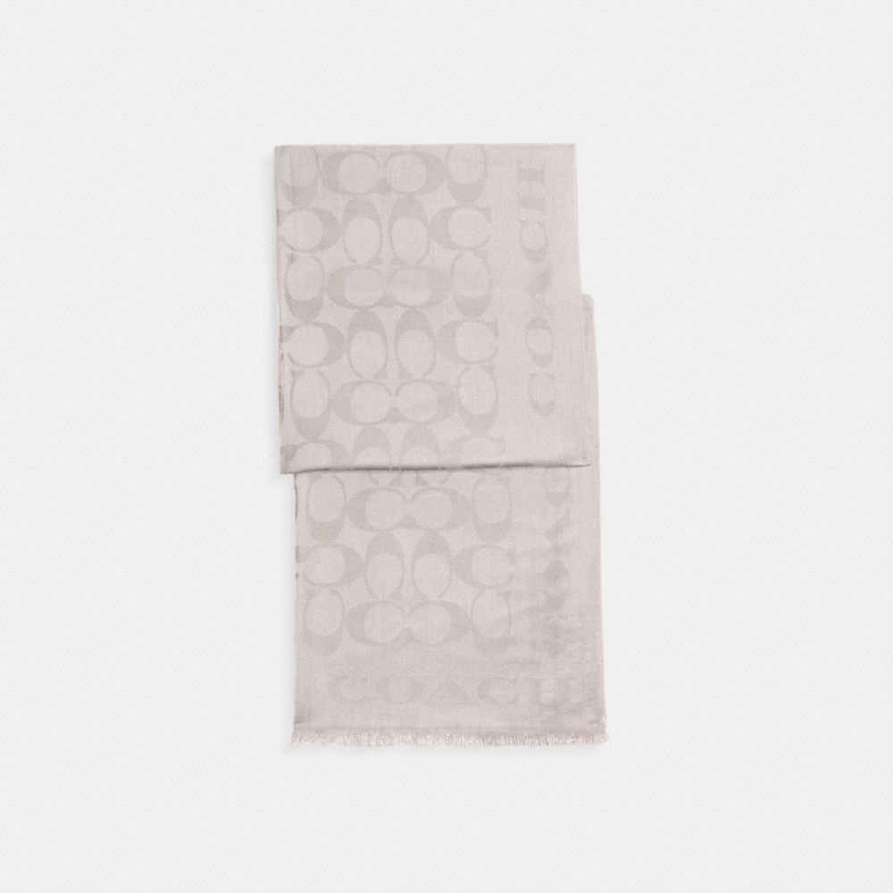COACH®,Signature Stole,Silk,Cotton,Rectangle,Frayed,Casual,Gray