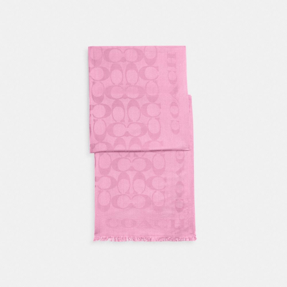 COACH®,Signature Stole,Silk,Cotton,Rectangle,Frayed,Casual,Pink
