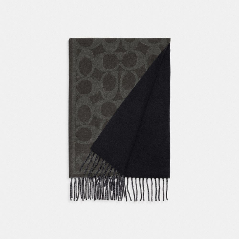 COACH®,Reversible Signature Cashmere Muffler,Cashmere,Rectangle,Fringe,Reversible,Casual,Multi Color,Front View
