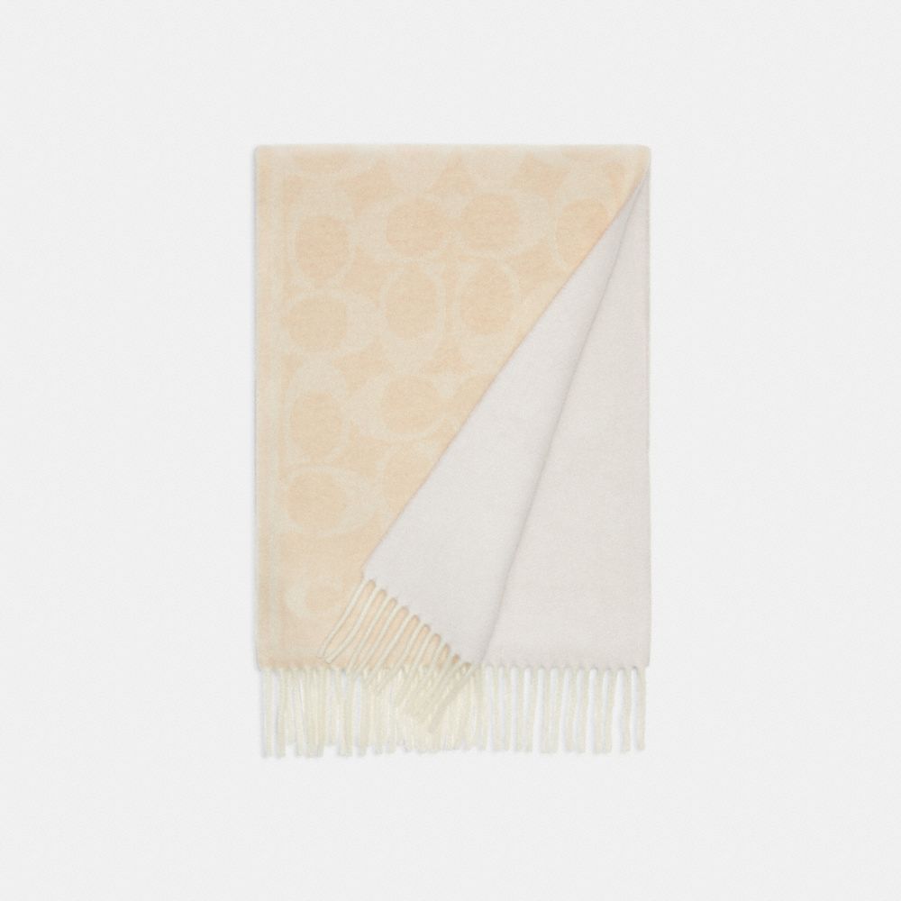 COACH®,Reversible Signature Cashmere Muffler,Cashmere,Rectangle,Fringe,Reversible,Casual,Beige