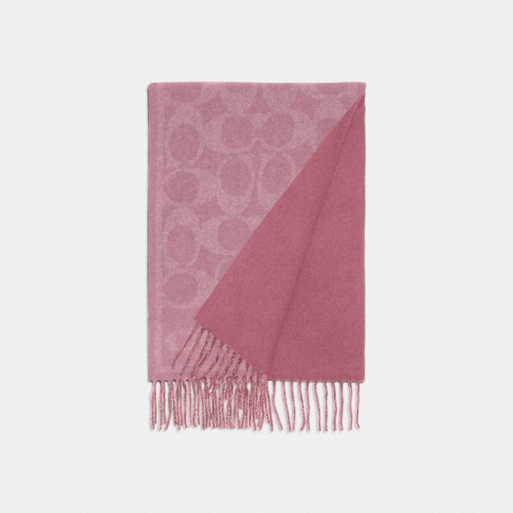 COACH®,Reversible Signature Cashmere Muffler,Cashmere,Rectangle,Fringe,Reversible,Casual,Pink
