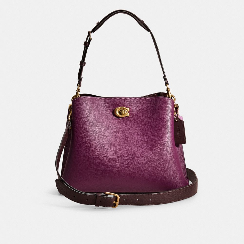 COACH®,Restored Willow Shoulder Bag In Colorblock,Leather,Bucket,Logo,Casual,Purple,Front View