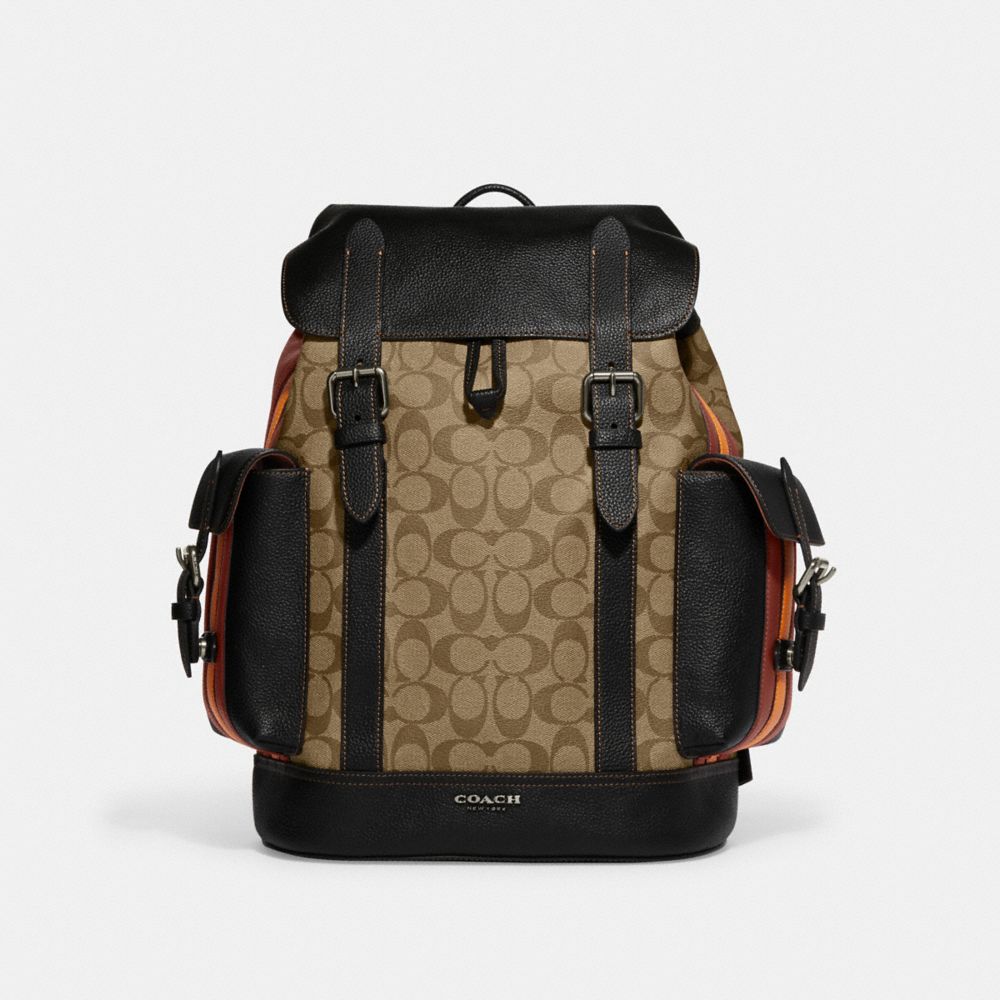 COACH Hudson Backpack In Signature Canvas With Varsity Stripe