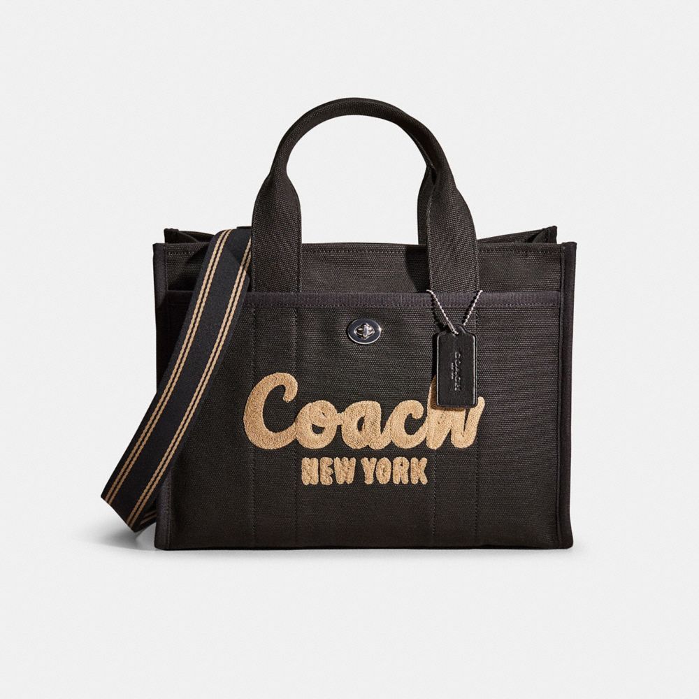 COACH®,Restored Cargo Tote Bag,Cotton,Canvas,Tote,Stripe,Casual,Black,Front View