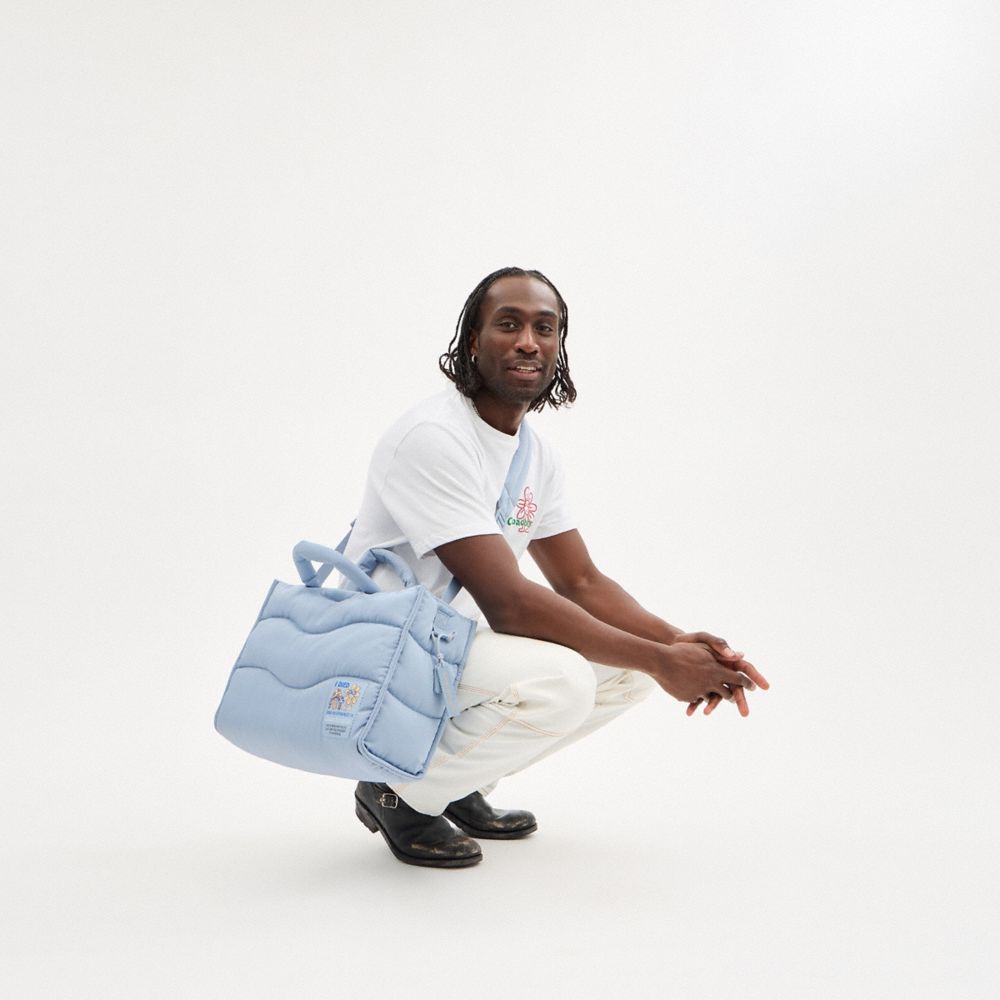 COACH®,Coachtopia Loop Tote With Wavy Quilting,Recycled Polyester,Tote,Tag Embellishment,Adjustable,Casual,Blue,Detail View