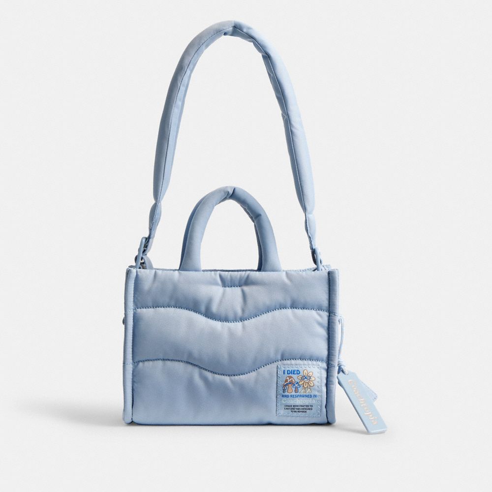 COACH®,Coachtopia Loop Mini Tote,Recycled Polyester,Tote,Tag Embellishment,Embossed,Logo,Compact,Adjustable,Casual,Blue,Front View