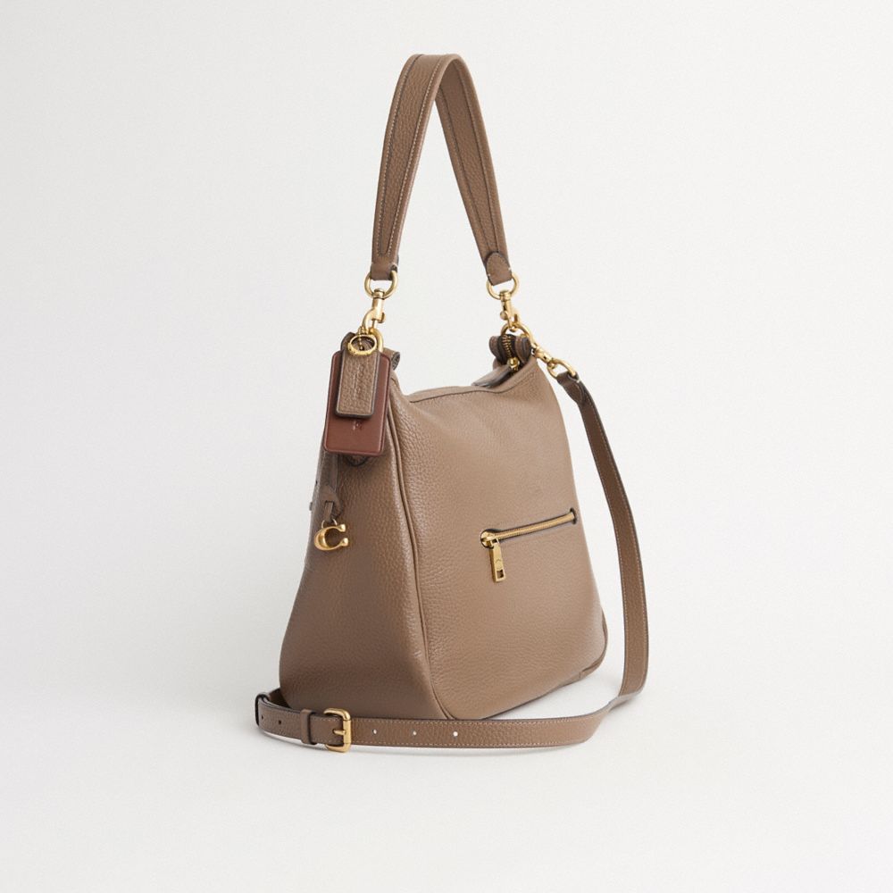 COACH®,Upcrafted Cary Shoulder Bag,Leather,Shoulder Bag,Embellished,Logo,Studded,Expandable,Gusset,Set,Vegan,Mixed Metal,C...,Brown,Angle View