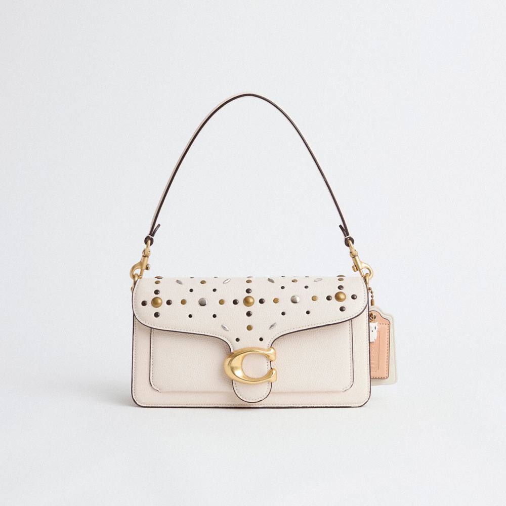 COACH®,Upcrafted Tabby Shoulder Bag 26,Leather,Shoulder Bag,Logo,Studded,Set,Compact,Mixed Metal,Day Party,Casual,Cream,Front View