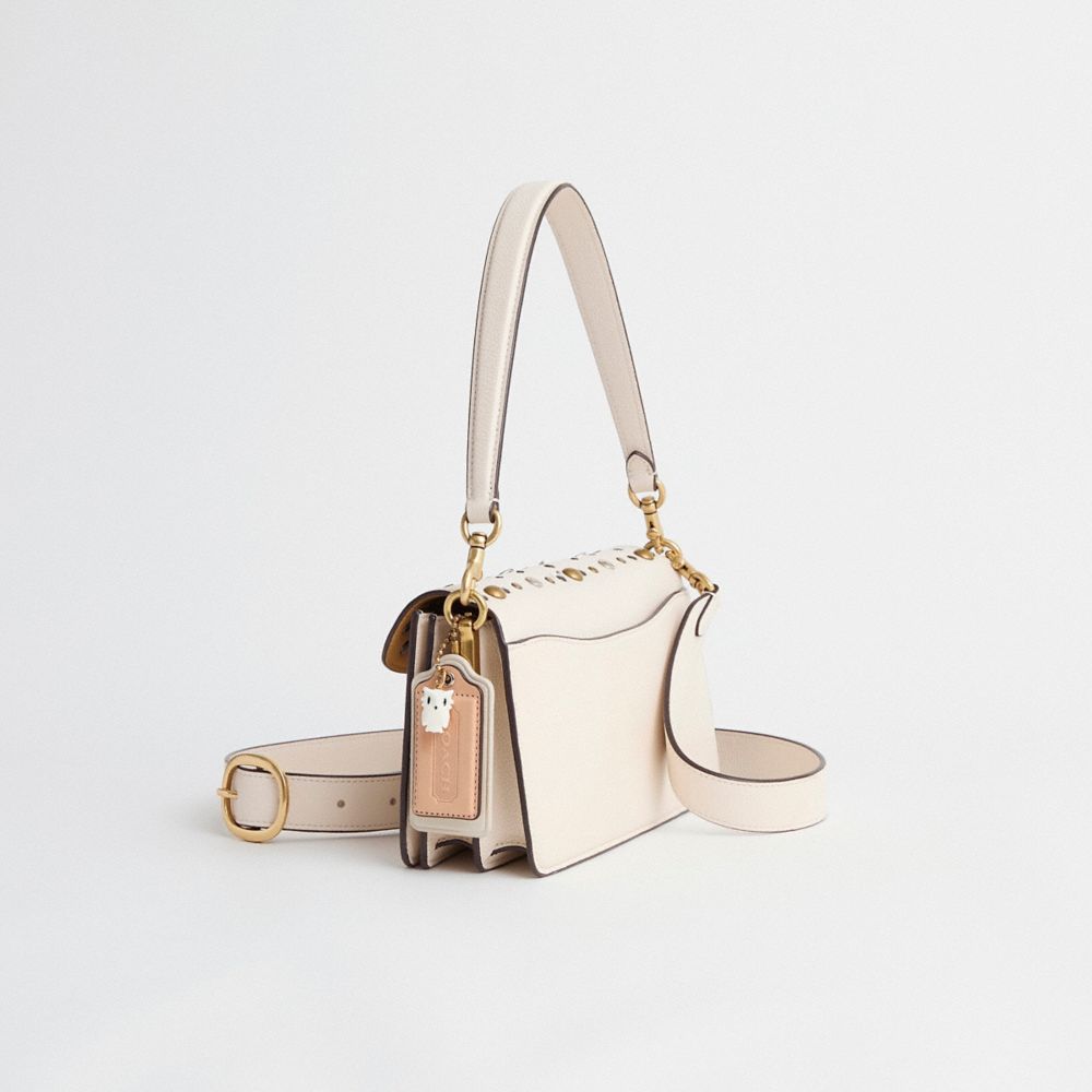 COACH®,Upcrafted Tabby Shoulder Bag 26,Leather,Shoulder Bag,Logo,Studded,Set,Compact,Mixed Metal,Day Party,Casual,Cream,Angle View