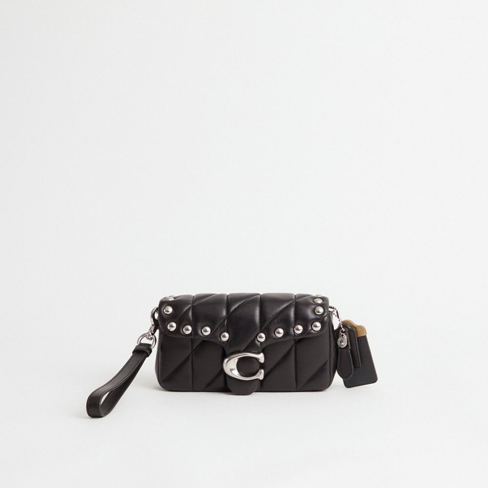 COACH®,Upcrafted Tabby Crossbody Wristlet With Pillow Quilting,Leather,Crossbody,Wristlet,Clutch,Logo,Studded,Set,Sustaina...,Black,Front View