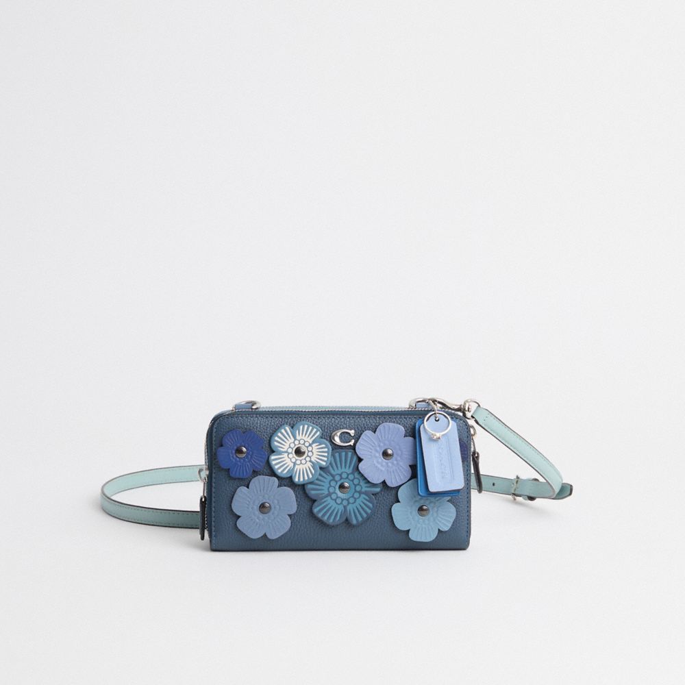 COACH®,Upcrafted Double Up Wallet Creation,Leather,Crossbody,Logo,Applique,Sustainable,Set,Travel,Blue,Front View