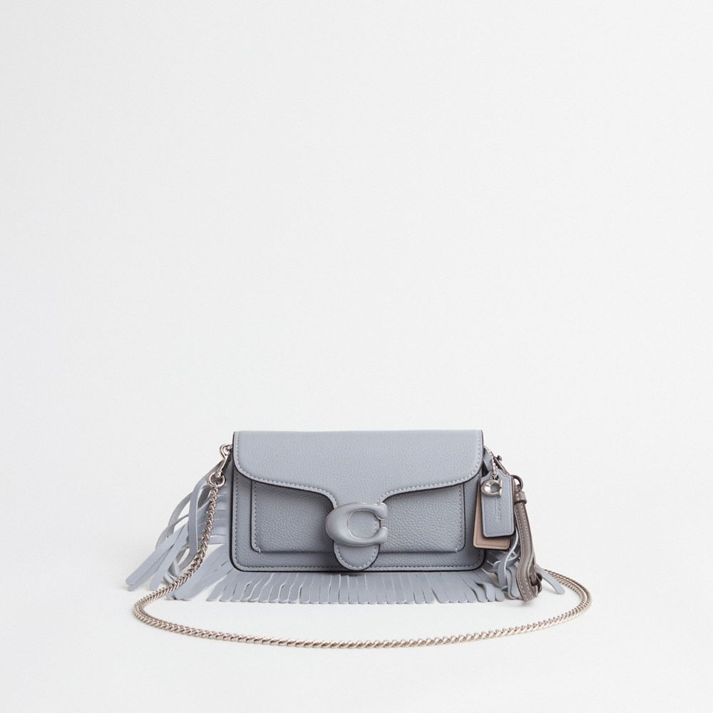 COACH®,Upcrafted Tabby Crossbody Wristlet,Leather,Clutch,Wristlet,Logo,Fringe,Sustainable,Set,Casual,Gray,Front View