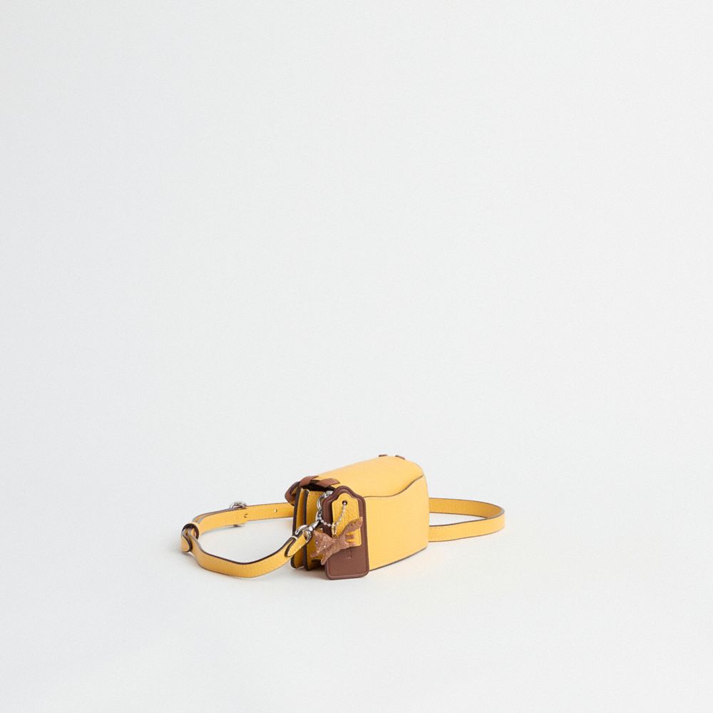 COACH®,Upcrafted Tabby Bag 12,Leather,Crossbody,Logo,Whipstitch,Set,Gusset,Pen Holder,Sustainable,Silver Metal,Casual,Mustard,Angle View