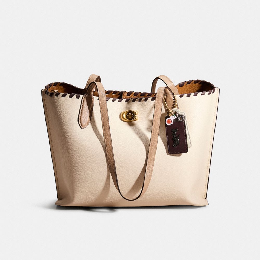 COACH®,Upcrafted Willow Tote Bag In Colorblock,Leather,Tote,Logo,Whipstitch,Set,Pen Holder,Gold Metal,Casual,Cream,Front View