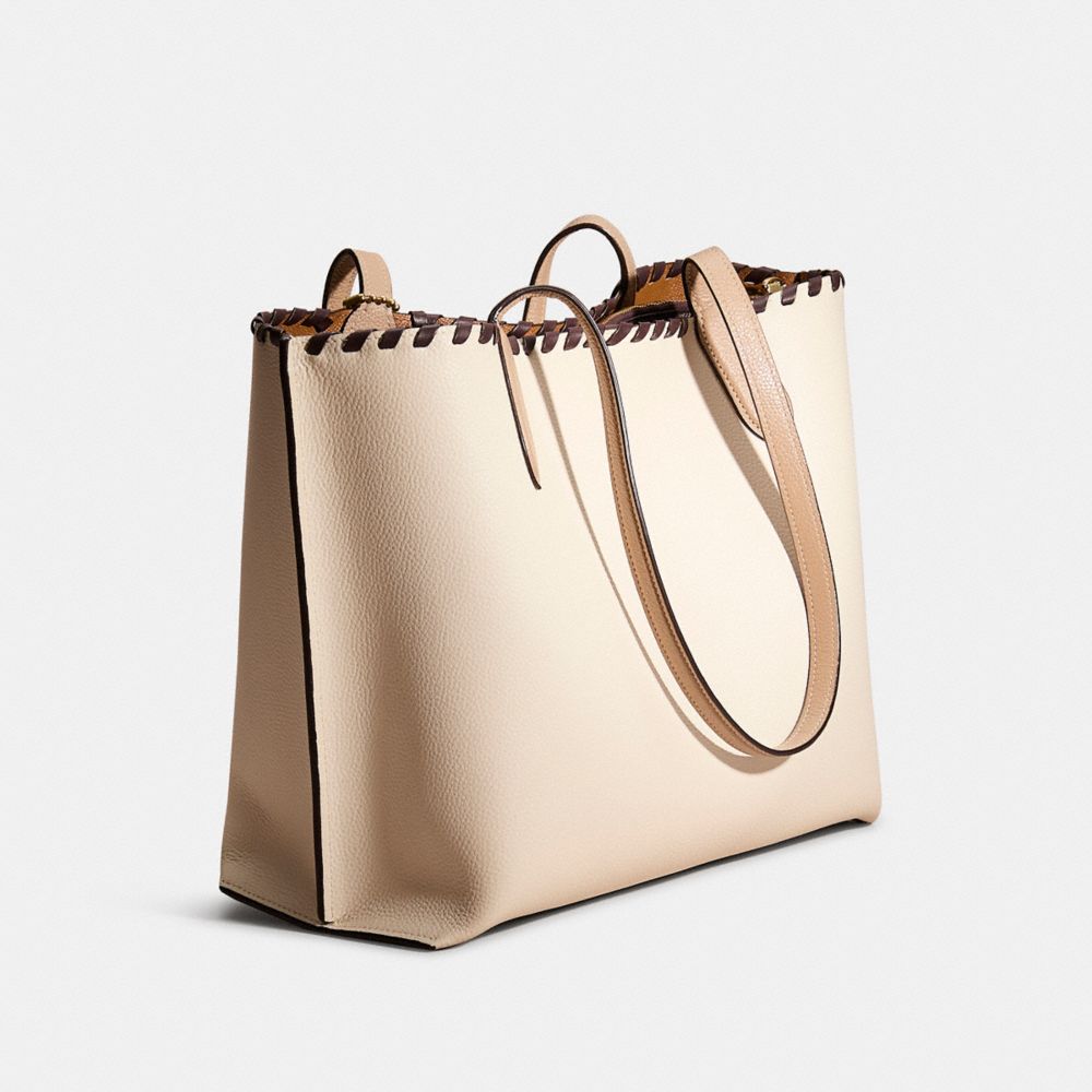 COACH®,Upcrafted Willow Tote Bag In Colorblock,Leather,Tote,Logo,Whipstitch,Set,Pen Holder,Gold Metal,Casual,Cream,Angle View