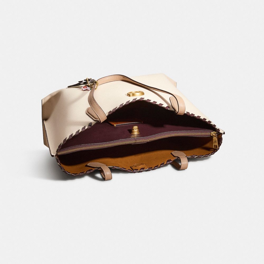 COACH®,Upcrafted Willow Tote Bag In Colorblock,Leather,Tote,Logo,Whipstitch,Set,Pen Holder,Gold Metal,Casual,Cream,Inside View,Top View