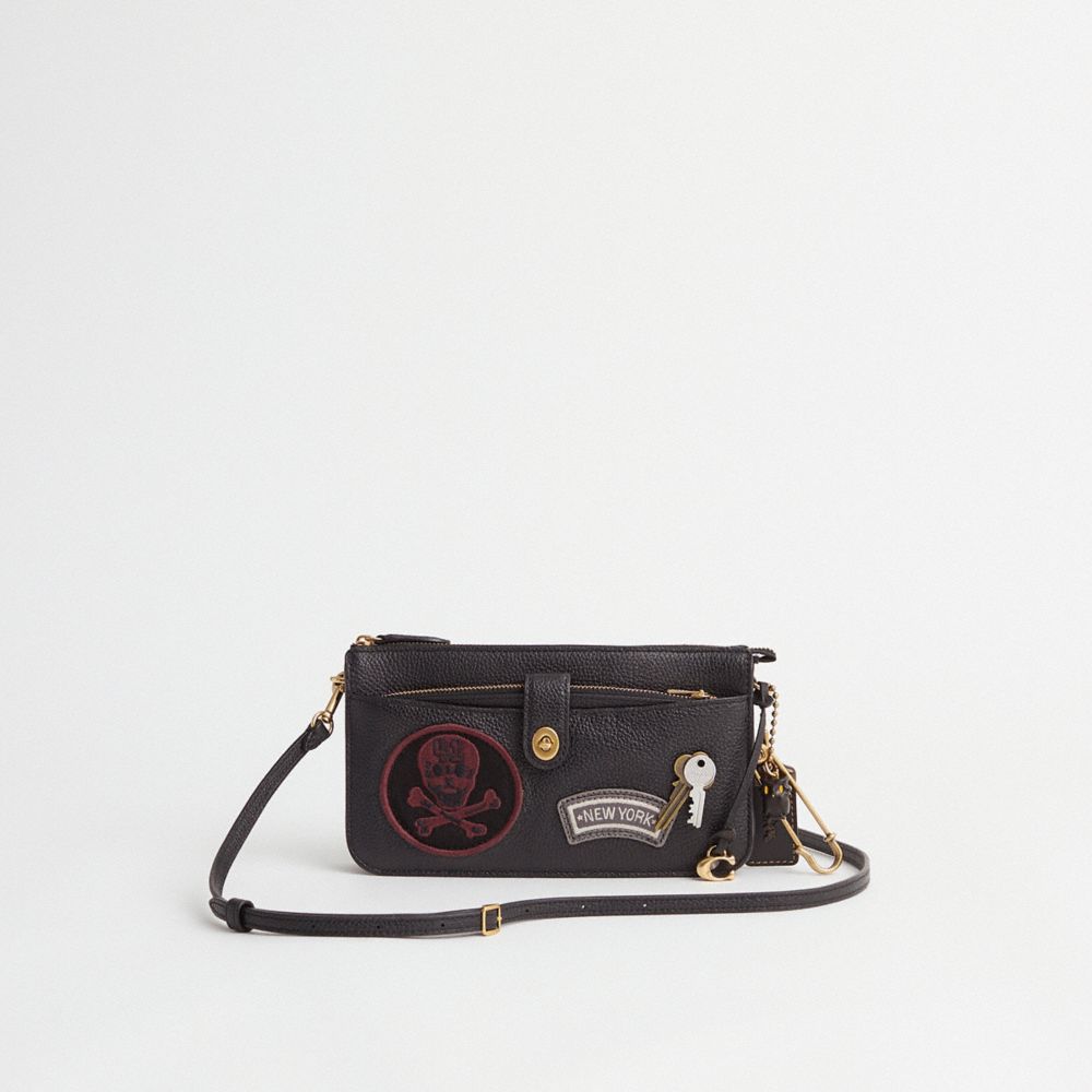 COACH®,Upcrafted Noa Pop Up Messenger,Leather,Crossbody,Applique,Logo,Metal,Set,Casual,Black,Front View