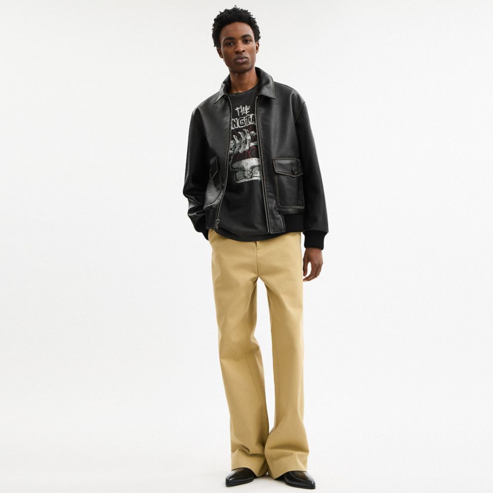 COACH®,Loved Leather Bomber Jacket,Leather,Acrylic,Polyester,Leather,Bomber,Lined,Casual,Black,Scale View