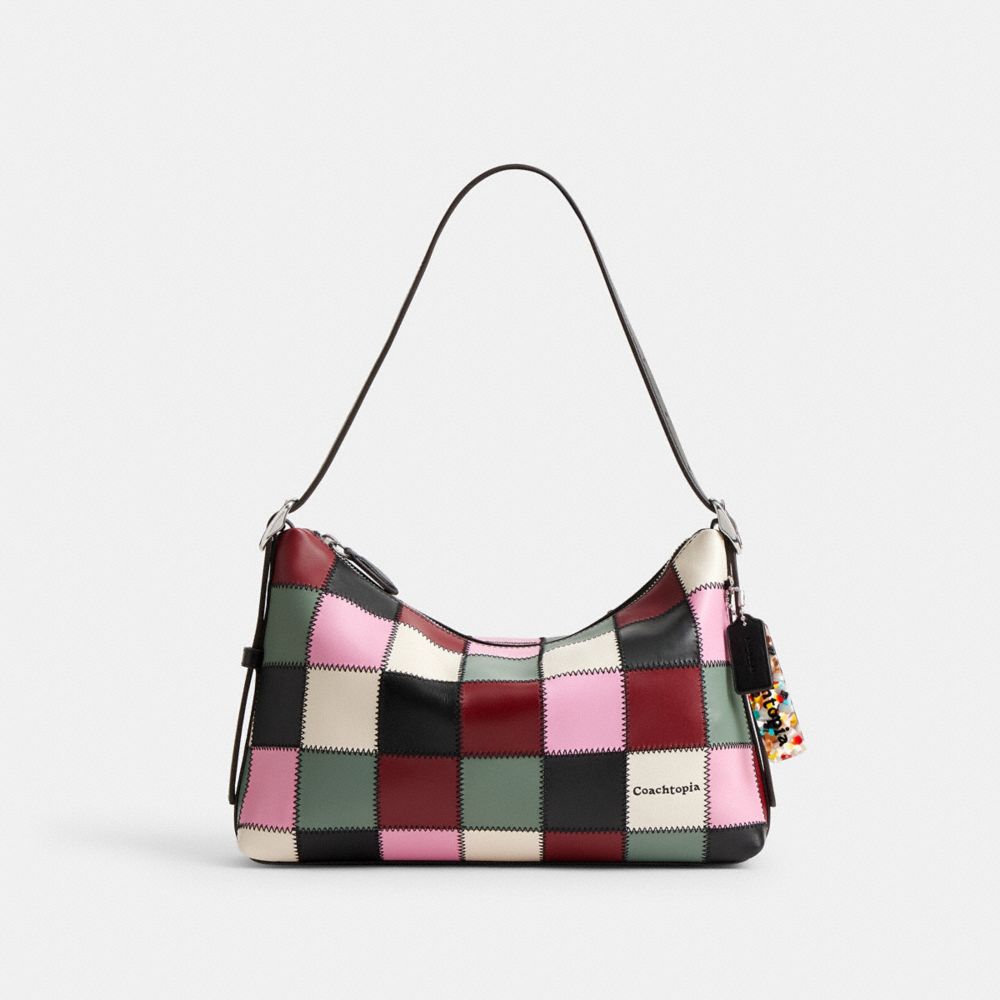 COACH®,Alter/Ego Slouchy Shoulder Bag In Checkerboard Upcrafted Leather,Leather,Shoulder Bag,Patchwork,Logo,Adjustable,Veg...,Multi Color,Front View