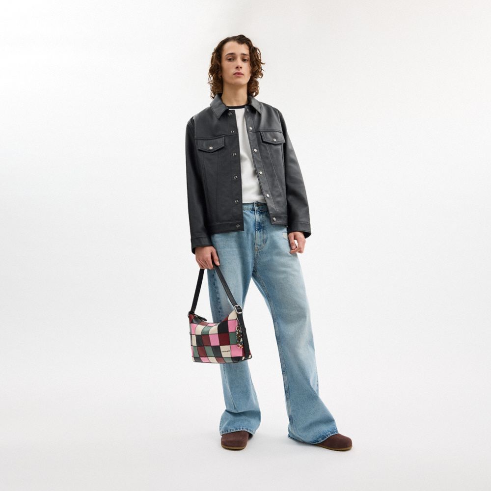 COACH®,Alter/Ego Slouchy Shoulder Bag In Checkerboard Upcrafted Leather,Leather,Shoulder Bag,Patchwork,Logo,Adjustable,Veg...,Multi Color,Detail View
