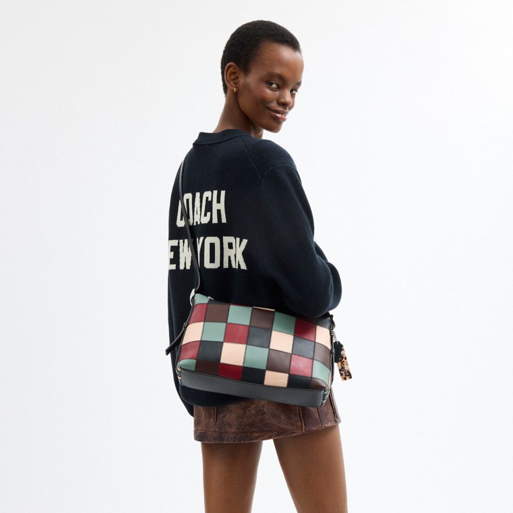 COACH®,Alter/Ego Slouchy Shoulder Bag In Checkerboard Upcrafted Leather,Leather,Shoulder Bag,Patchwork,Logo,Adjustable,Veg...,,Detail View