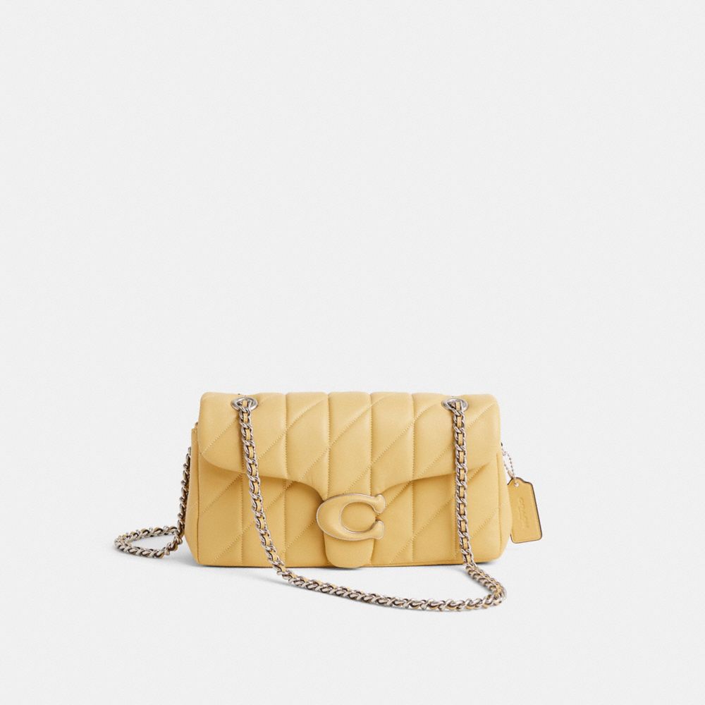 COACH®,Restored Tabby Shoulder Bag 26 With Quilting,Shoulder Bag,Logo,Engraved Detail,Metal,Sustainable,Silver Metal,Day P...,Beige,Front View