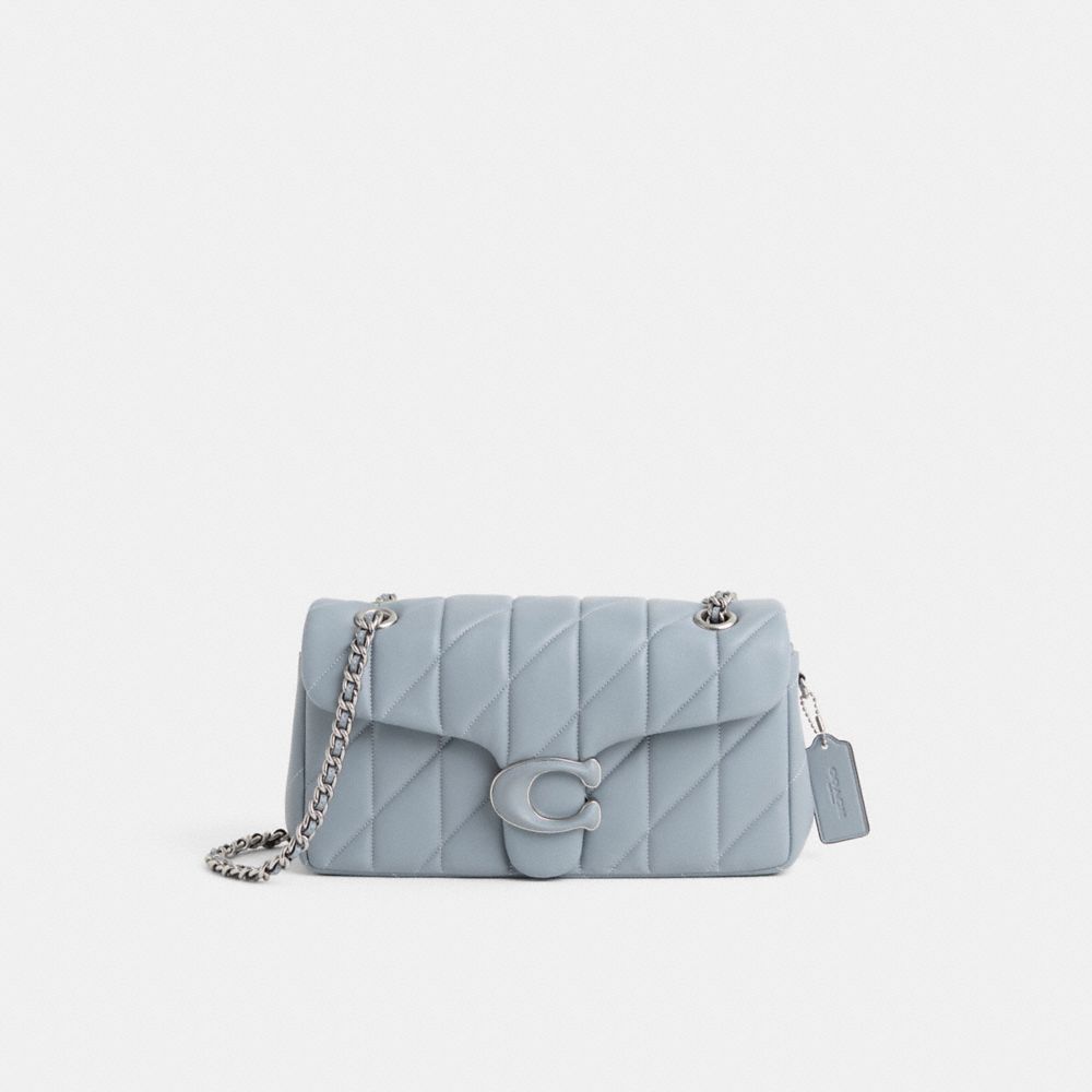 COACH®,Restored Tabby Shoulder Bag 26 With Quilting,Shoulder Bag,Logo,Engraved Detail,Metal,Sustainable,Silver Metal,Day P...,Blue,Front View