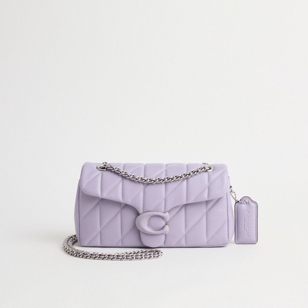COACH®,Restored Tabby Shoulder Bag 26 With Quilting,Shoulder Bag,Logo,Engraved Detail,Metal,Sustainable,Silver Metal,Day P...,Lavender,Front View