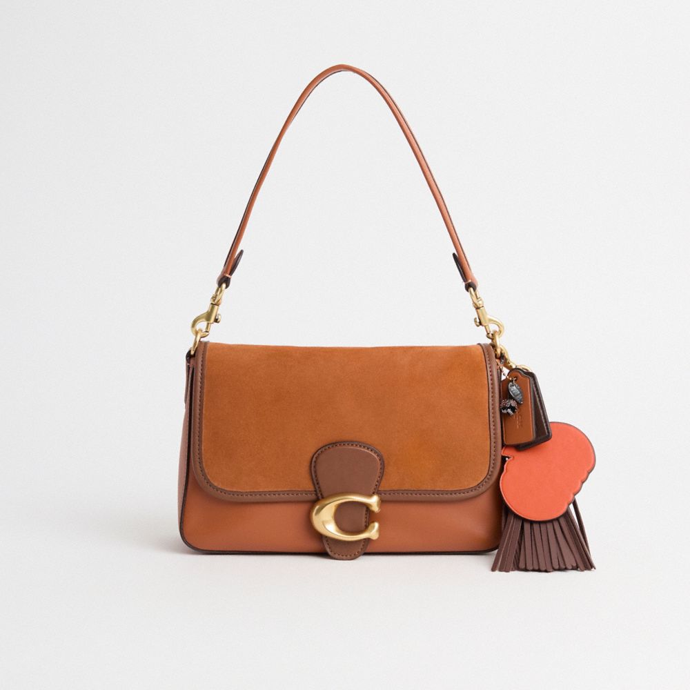 COACH®,Upcrafted Soft Tabby Shoulder Bag,Leather,Shoulder Bag,Logo,Piping,Tassel,Expandable,Set,Brass,Casual,Day Party,Brown,Front View