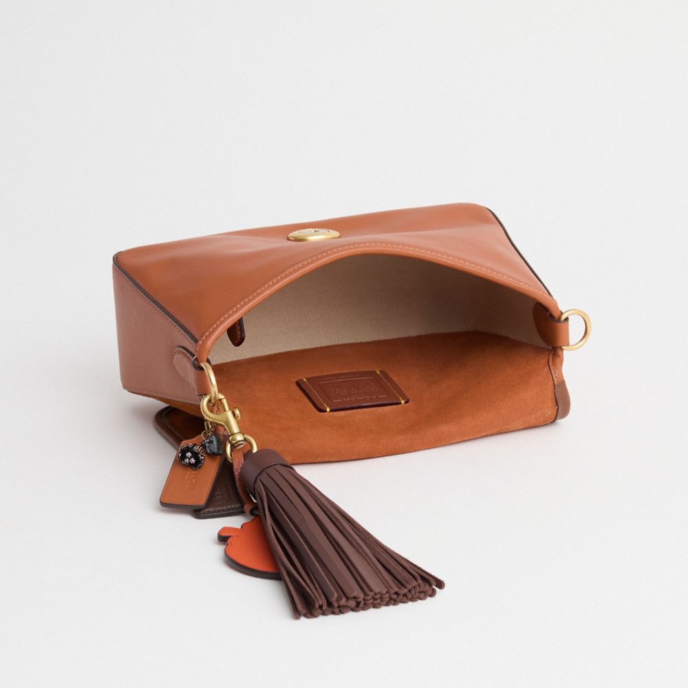 COACH®,Upcrafted Soft Tabby Shoulder Bag,Leather,Shoulder Bag,Logo,Piping,Tassel,Expandable,Set,Brass,Casual,Day Party,Brown,Inside View,Top View