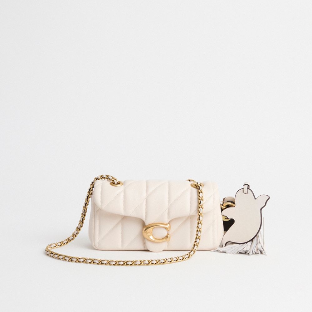 COACH®,Upcrafted Tabby Shoulder Bag 26 With Quilting,Leather,Crossbody,Logo,Compact,Set,Gold Metal,Day Party,Casual,Cream,Front View