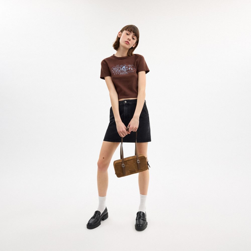 COACH®,Alter/Ego Satchel Bag In Checkerboard Upcrafted Leather,Leather,Shoulder Bag,Logo,Silver Metal,Casual,Brown,Detail View