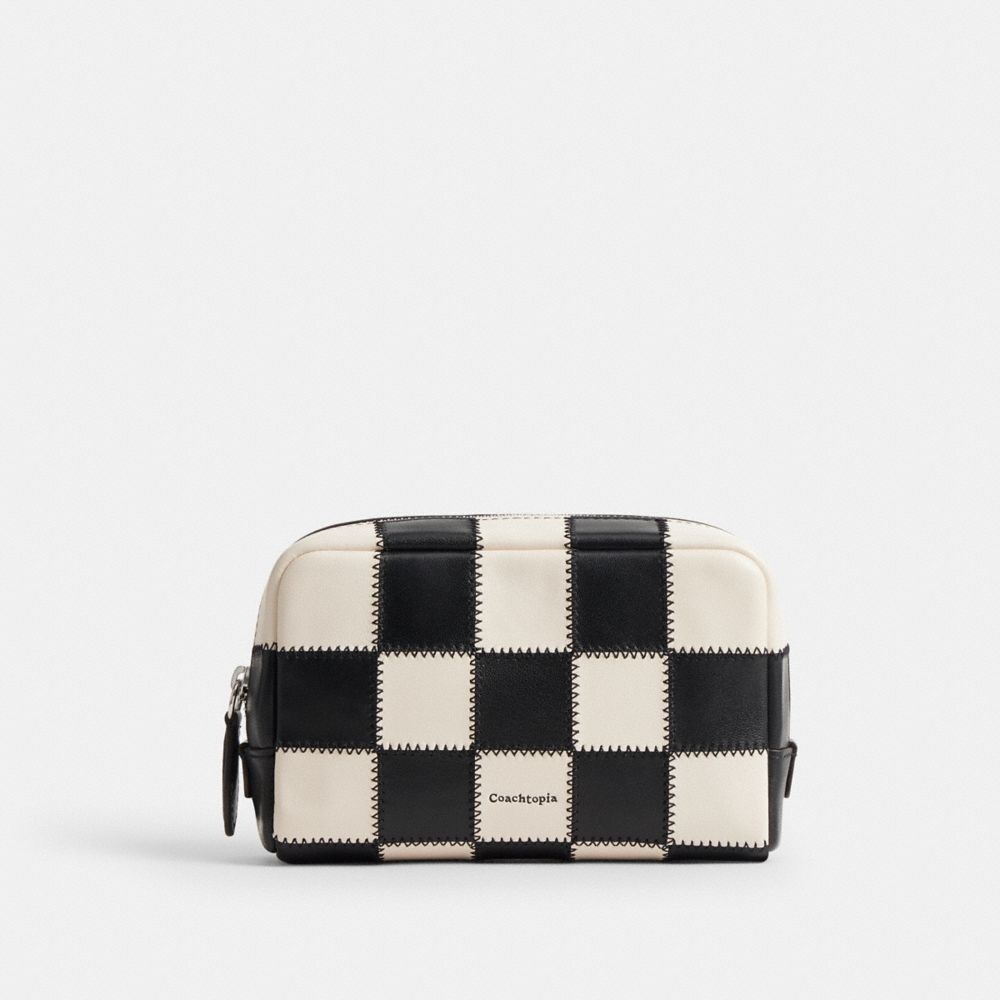 COACH®,Cosmetic Pouch In Checkerboard Upcrafted Leather,,Front View