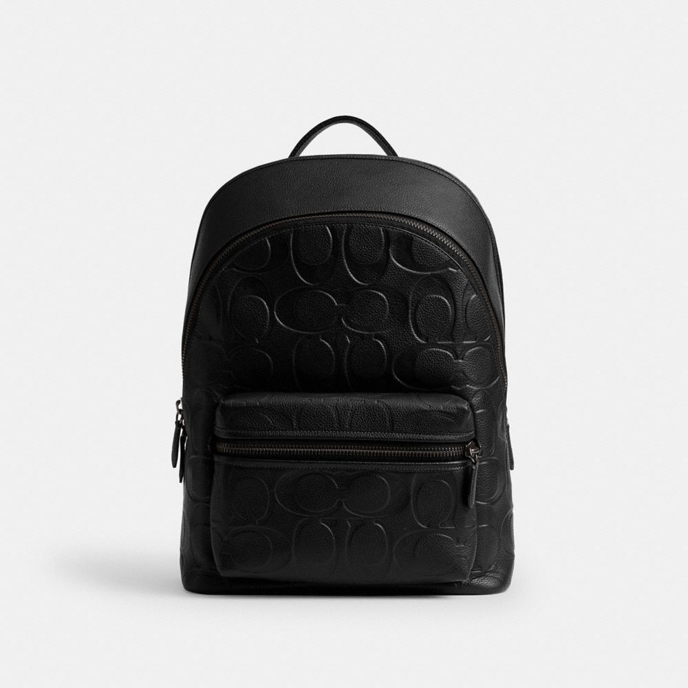 COACH®,Charter Backpack In Maxi Signature Leather,Leather,Backpack,Casual,Black,Front View