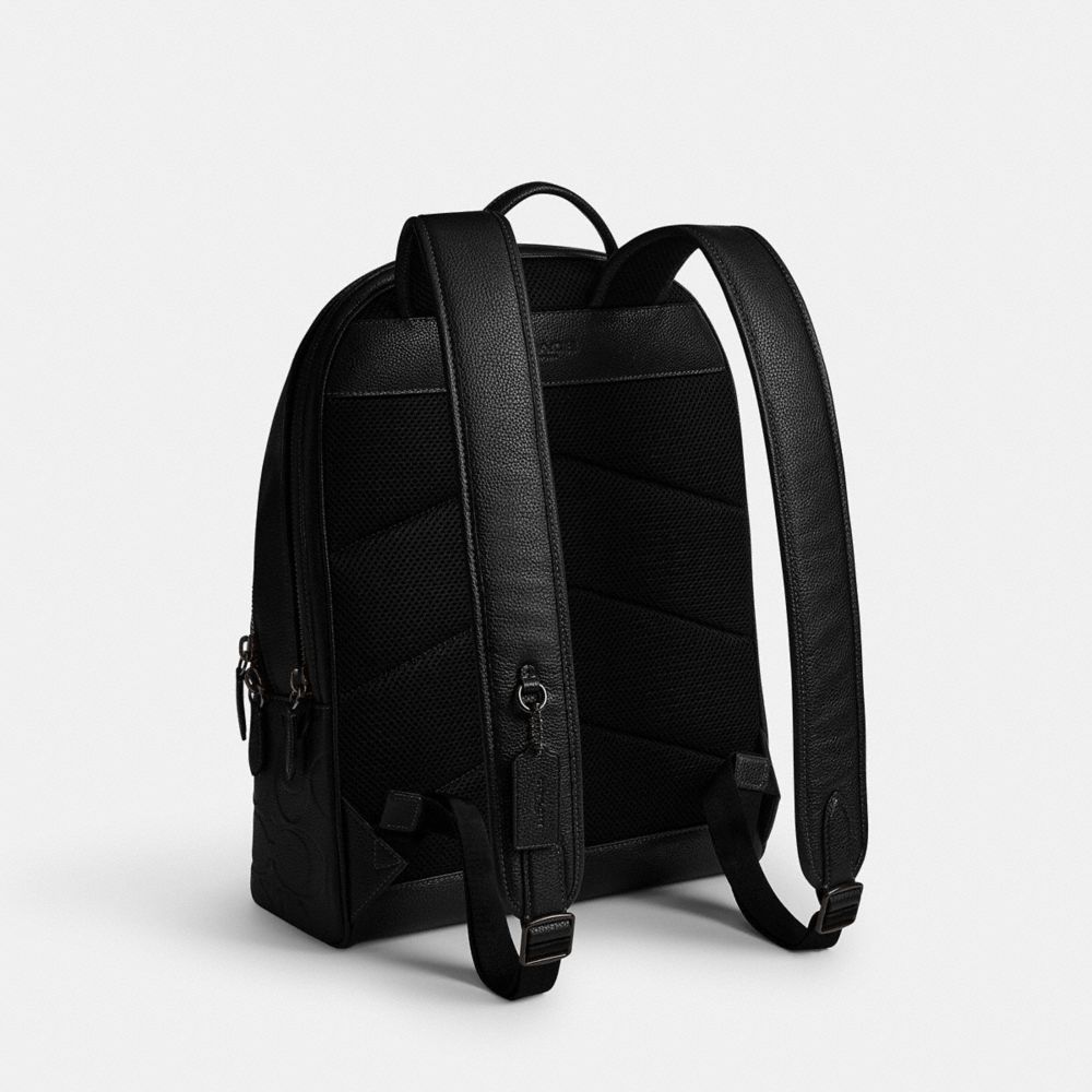 COACH®,Charter Backpack In Maxi Signature Leather,Leather,Backpack,Casual,Black,Angle View