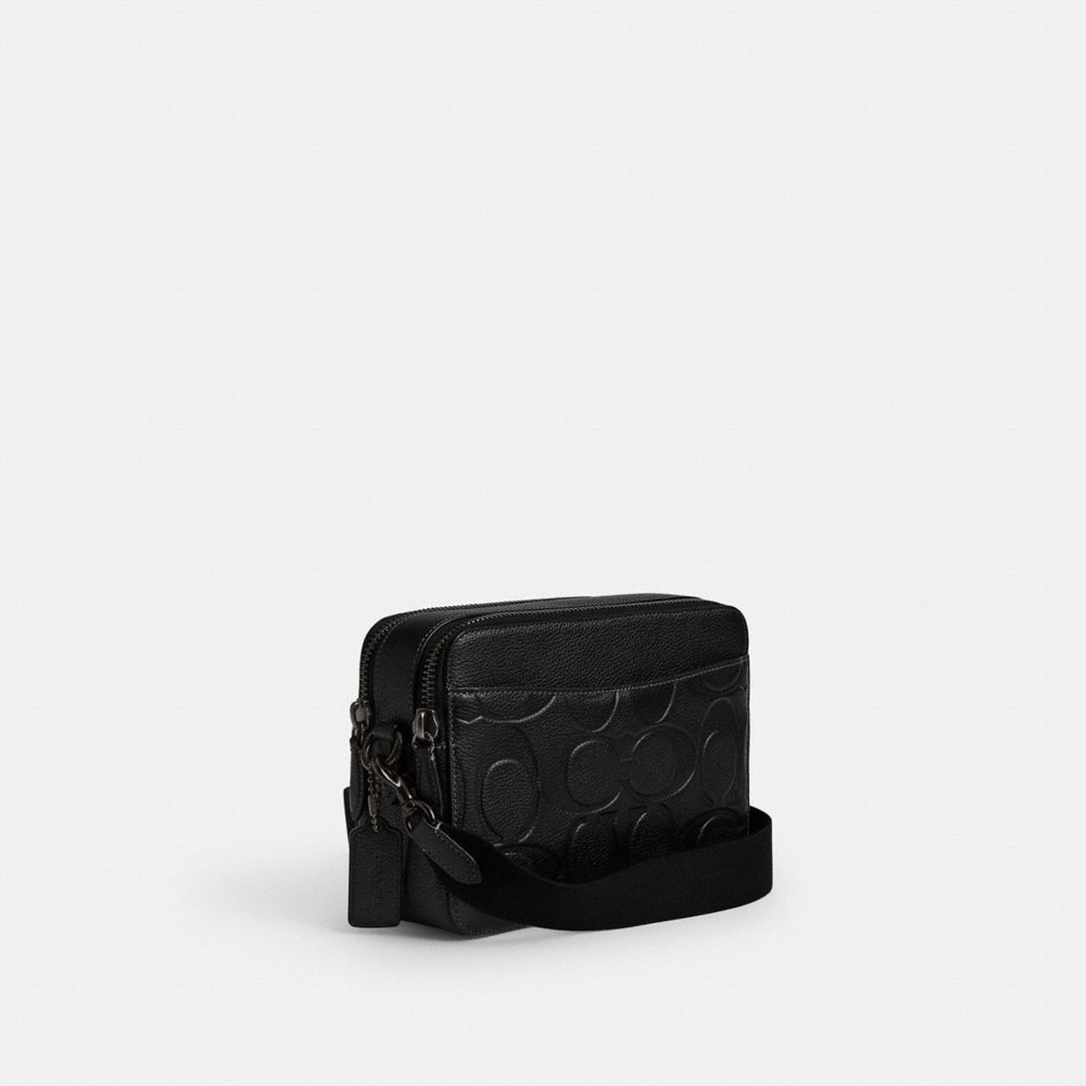 COACH®,Charter Crossbody Bag 24 In Maxi Signature Leather,Leather,Crossbody,Adjustable,Casual,Black,Angle View