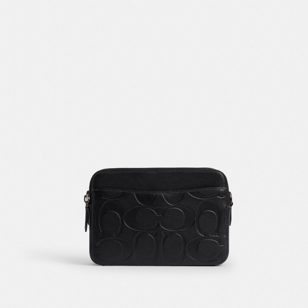 COACH®,Charter Crossbody Bag 24 In Maxi Signature Leather,Leather,Crossbody,Adjustable,Casual,Black,Back View