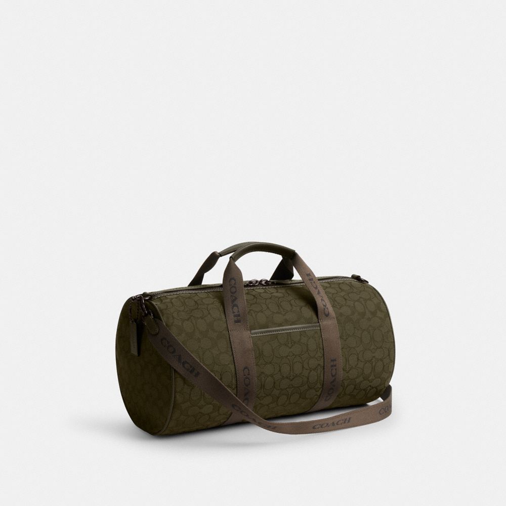 COACH®,Theo Duffle In Signature Jacquard,Polyester,Cotton,Duffle Bag,Brown,Angle View