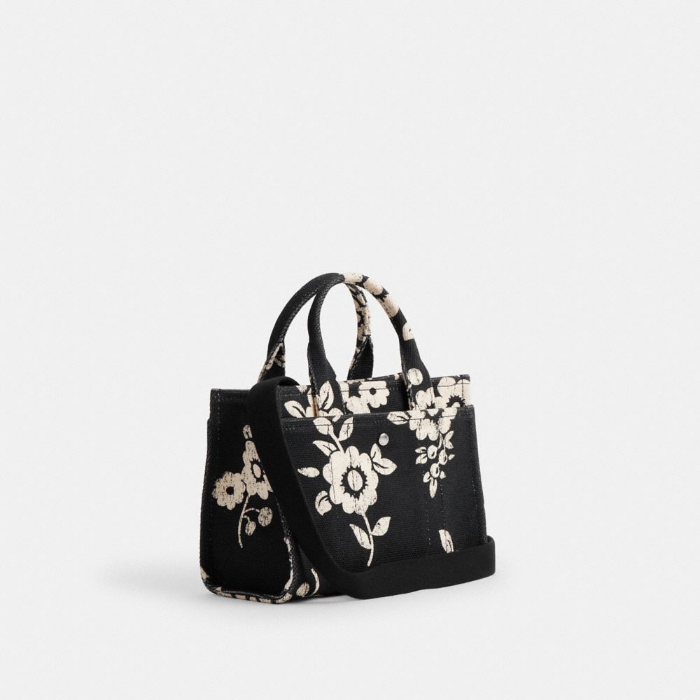 COACH®,Cargo Tote Bag 20 With Floral Print,Cotton,Tote,Silver Metal,Casual,Black,Angle View