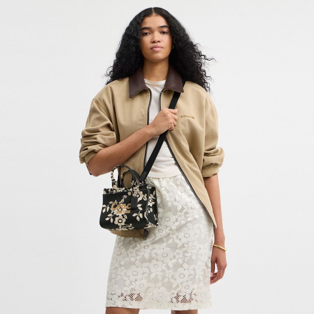 COACH®,Cargo Tote Bag 20 With Floral Print,Cotton,Tote,Silver Metal,Casual,Black