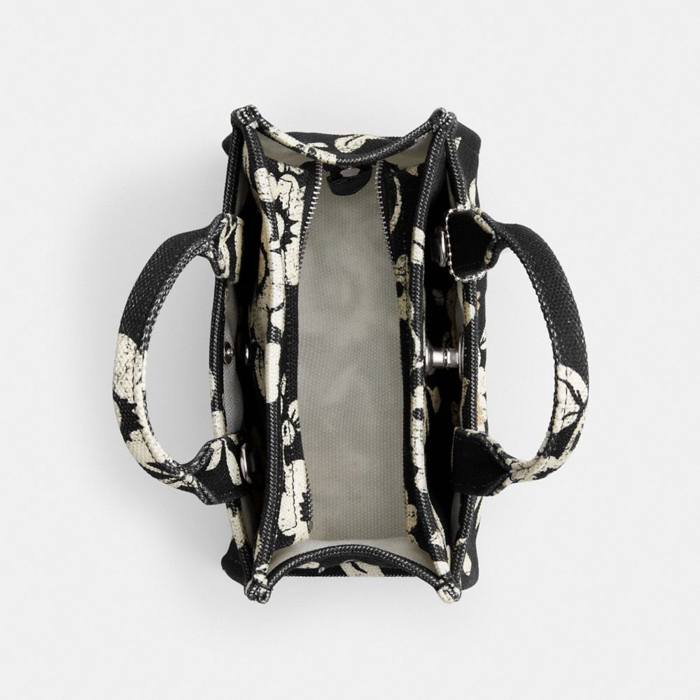 COACH®,Cargo Tote Bag 20 With Floral Print,Cotton,Tote,Silver Metal,Casual,Black,Inside View,Top View