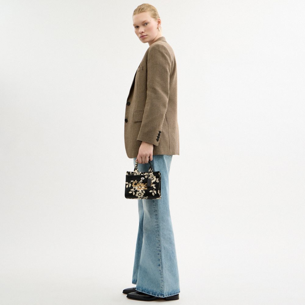 COACH®,Cargo Tote Bag 20 With Floral Print,Cotton,Tote,Silver Metal,Casual,Black,Detail View