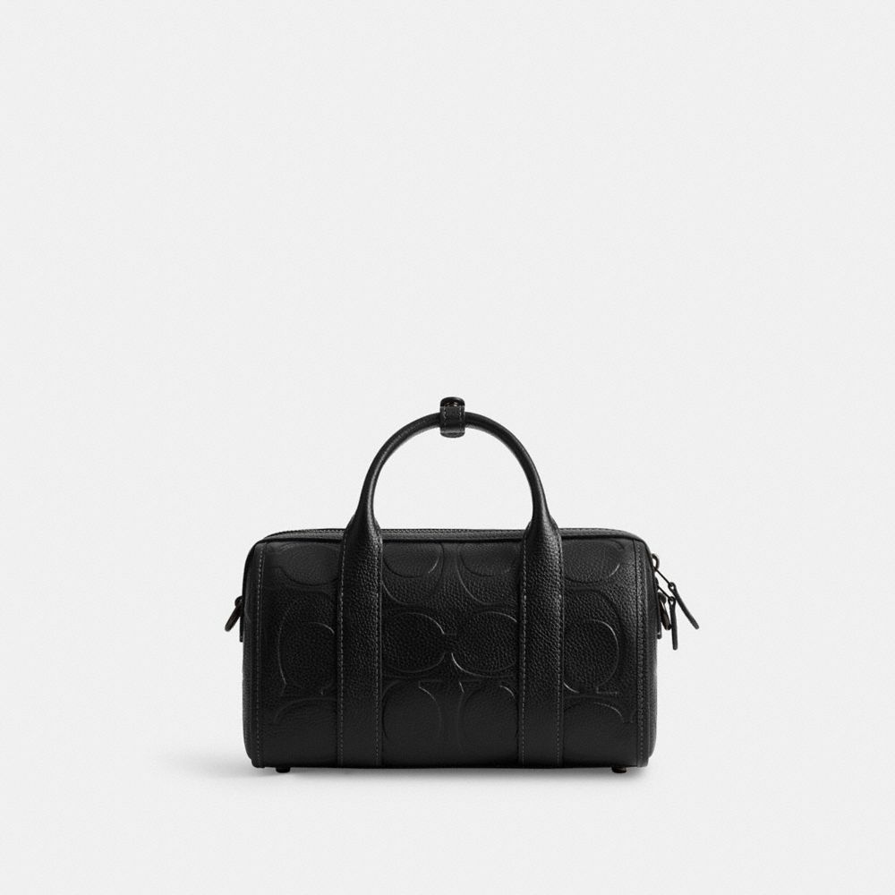 COACH®,Gotham Duffle Bag 24 In Maxi Signature Leather,Leather,Crossbody,Casual,Black,Back View
