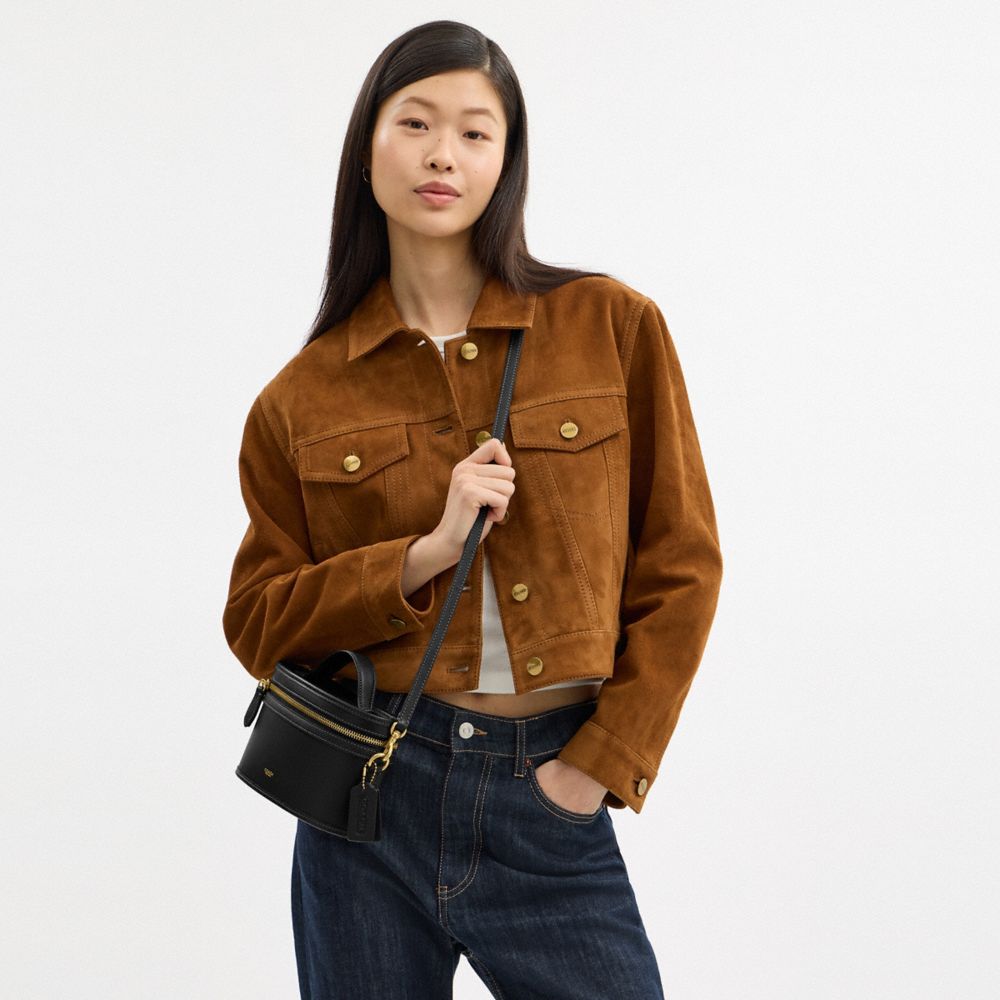 COACH®,Trail Bag,Leather,Satchel,Logo,Brass,Work,Black